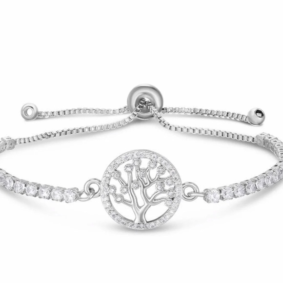Cubic Zirconia Tree Of Life Adjustable Bolo Bracelet InFine Silver Plate jewelry - Picture 2 of 4